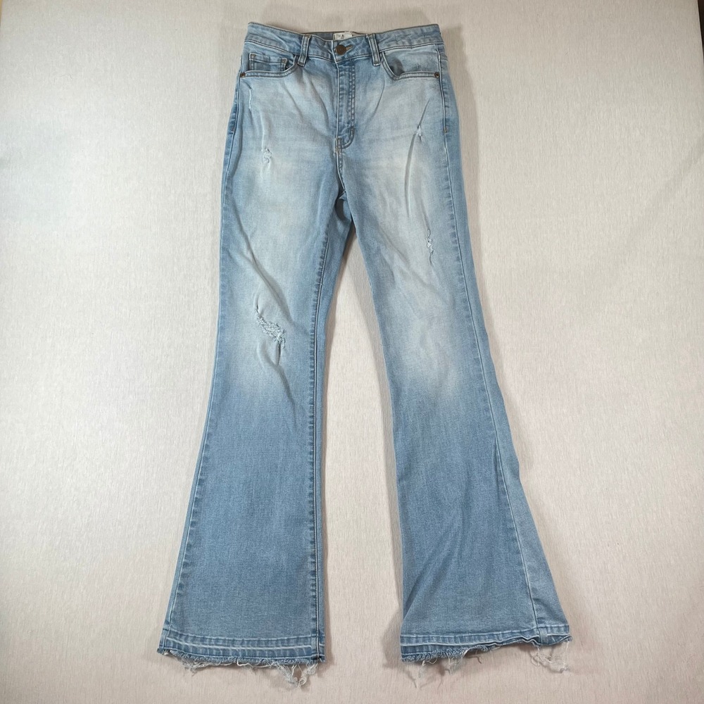 Harper Jeans Women 26 Francesca's Light Wash Distressed High Rise Flare Stretch